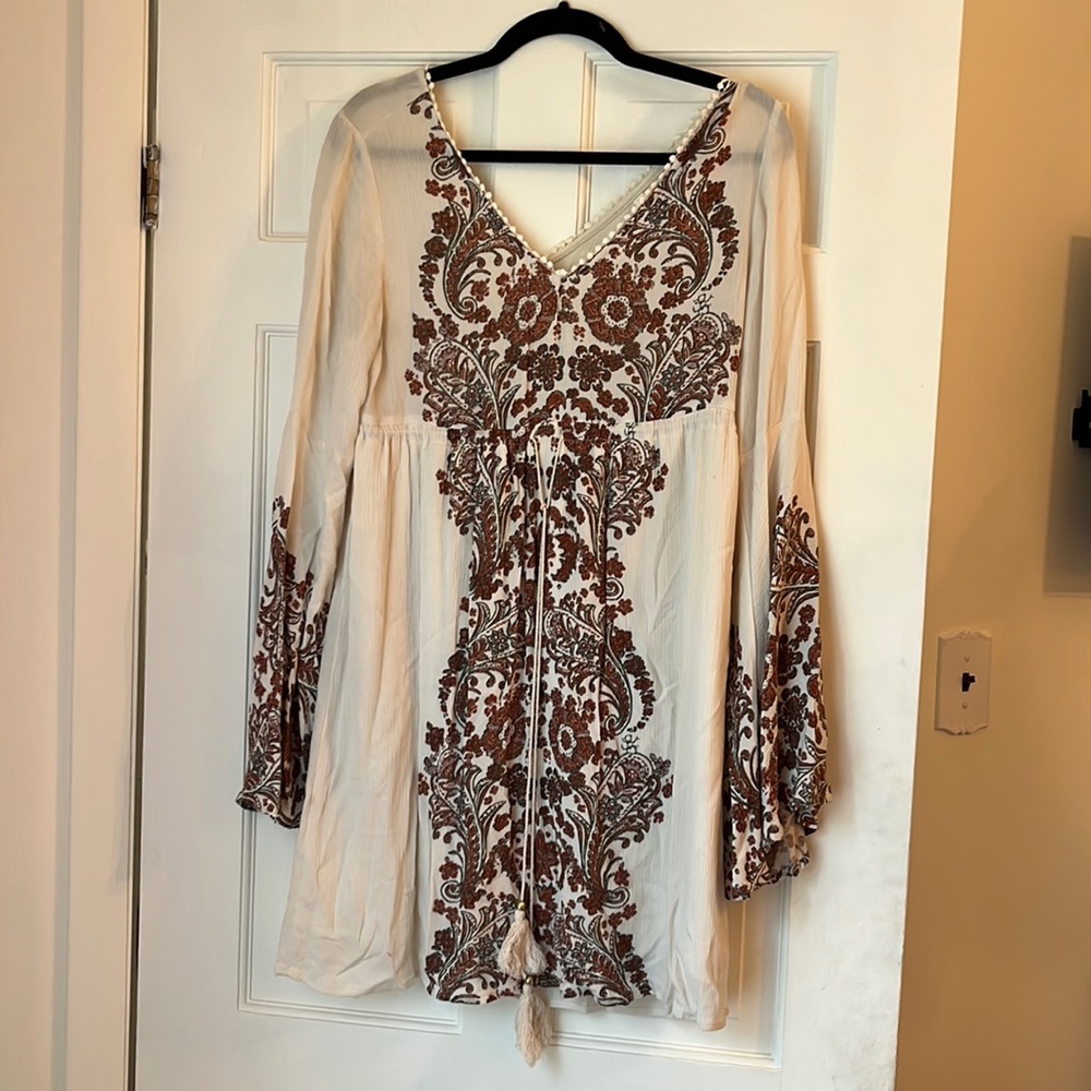 Orange and Cream Boho Peasant Dress
